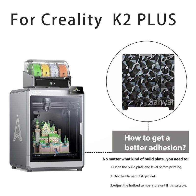 Wefuit K2 Plus Build Plate 370x370mm Diamond PEO+Textured PEI Sheet Heated Bed Spring Steel Flexible 3D Printer Platform for Creatily K2 Plus 3D Printer - Image 3
